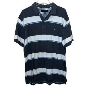 Tommy Hilfiger Polo Shirt Blue and White Striped Cotton Size XL